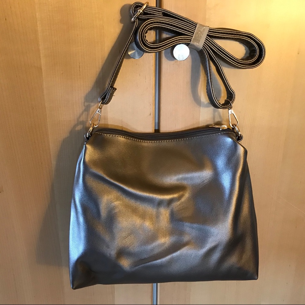 PEWTER AND TRANSPARENT 2-IN-1 SATCHEL TOTE HANDBAG - Picture 13 of 15